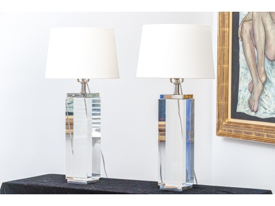 Restoration Hardware Quality Pair Of Solid Crystal Table Lamps