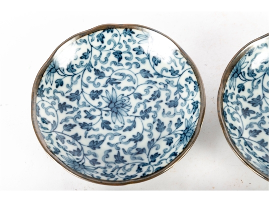 Set Of Four Japanese Blue And White Gloss Porcelain Dishes