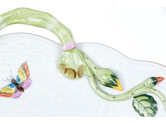 Herend Hand-Painted Porcelain Twin-Handled Square Serving Dish – Rothschild Bird (RO) Pattern