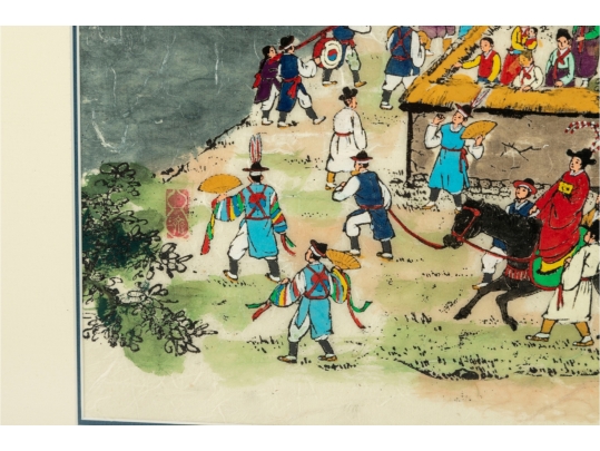 Framed Korean Folk Painting On Mulberry Paper