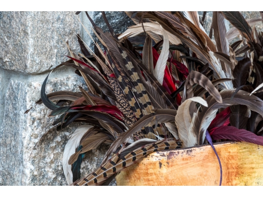 Decorative Glazed Ceramic Vase With Feathers