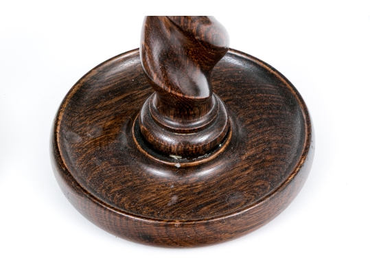 Pair Of Oak And Brass Barley Twist Candlesticks