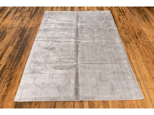 Hand Knotted Wool And Silkette Contemporary Carpet, 7' X 5', New