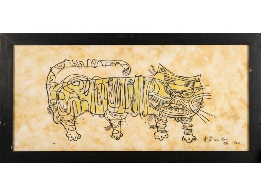 Wu Hao (Chinese-Taiwanese, B. 1932) Abstract Cat Lithograph, 1963