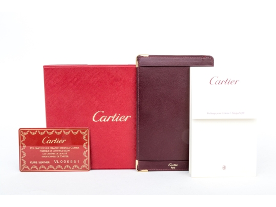 Cartier Burgundy Leather Notepad Holder, Must De Cartier, With Box