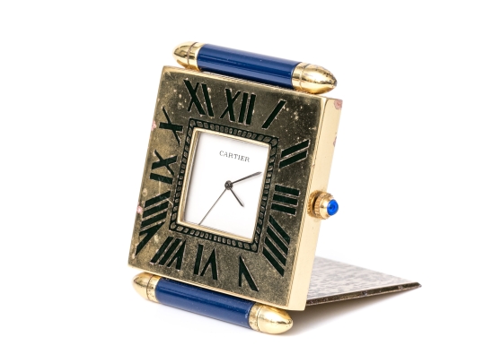 Cartier Vintage Quadrant Obus Blue Composite Deco Style Travel Clock