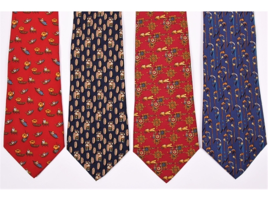 Four Beautiful Salvatore Ferragmo Mens Silk Neck Ties, Made In Italy (golf)