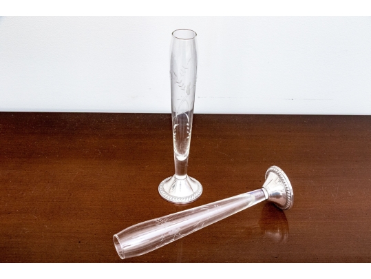 Pair Of Duchin Creation Weighted Sterling Silver And Glass Bud Vases