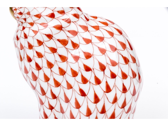 Herend Hungary Porcelain Seated Bunny Figure, Rust Fishnet Pattern