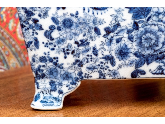 Decorative Blue And White Footed Twin Handled Cachepot