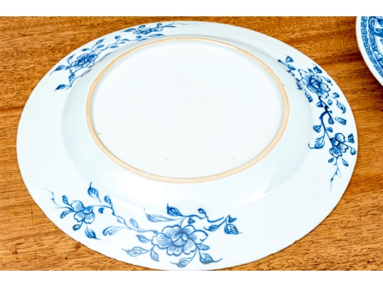 Set Of Seven Antique Chinese Export Blue And White Canton Pattern Porcelain Plates