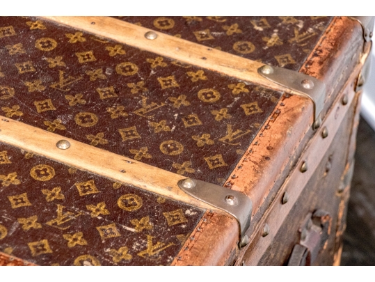 Antique Louis Vuitton Canvas Covered Brass Mounted Steamer Trunk