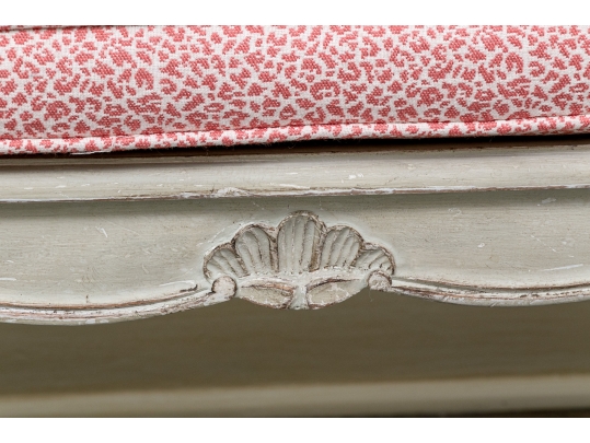 Elegantly Carved Upholstered Window Or Bed End Bench