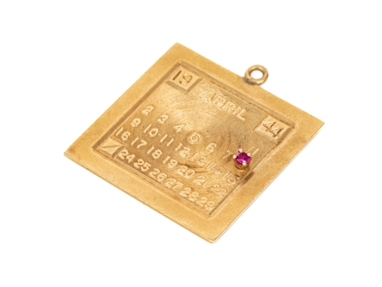 14k Yellow Gold Chunky Vintage April 8th, 1944 Calendar Charm
