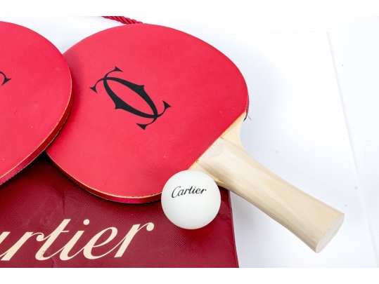 Pair Of Vintage Cartier Ping Pong Paddles And Balls 