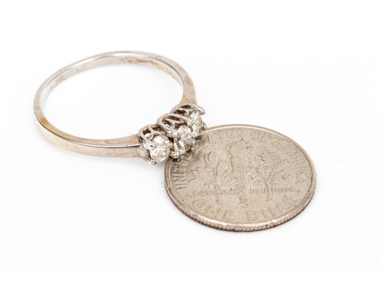 14k White Gold Three Stone Oval Moissanite Ring, Size 6.5