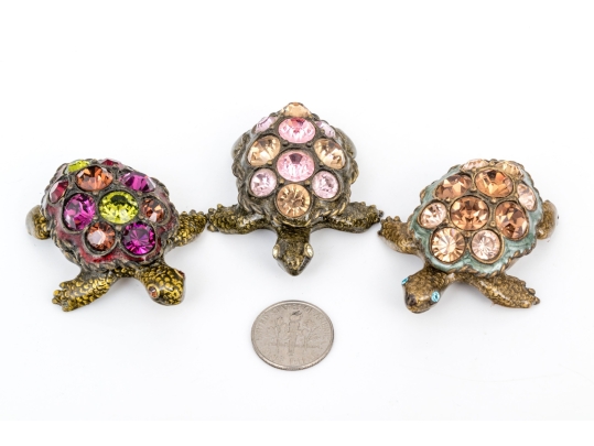 Group Of Three Jay Strongwater Tiny Turtle Form Boxes Set With Stones 