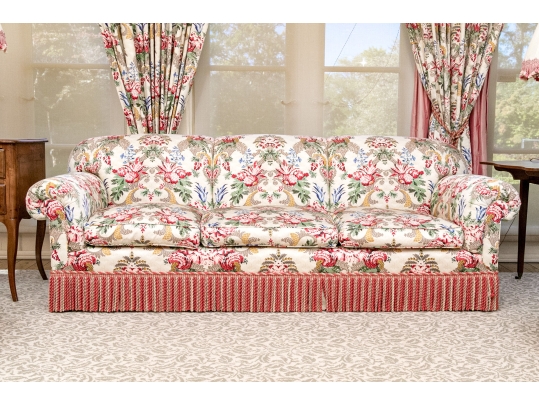 Custom Upholstered Sofa With Bullion Fringe