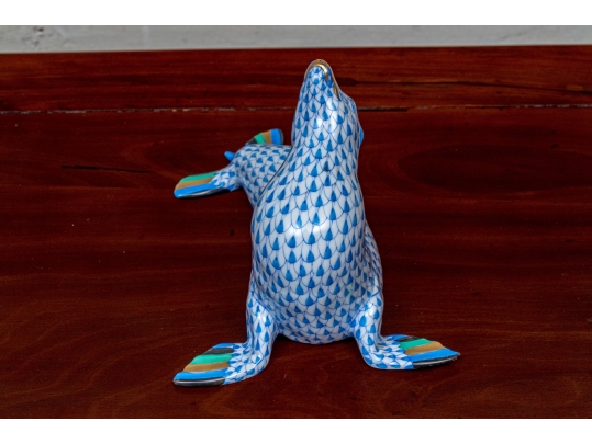 Vintage Herend Blue Fishnet Sea Lion