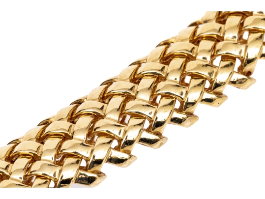 Tiffany & Co. 18k Yellow Gold Fabulous Chunky Open Basket Weave Motif Bracelet, With Box