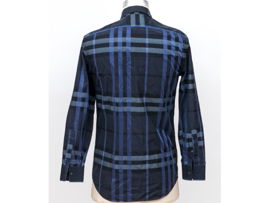 Burberry Blue Plaid Button-Up Shirt, Size 15 1/2-39 / 32-33