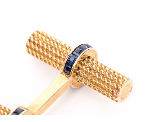 14k Yellow Gold Vintage Beautiful Calibre Blue Sapphire Set Cufflinks, App. 2.30 TCW