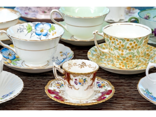 Collection Of Fourteen English Teacups And Saucers