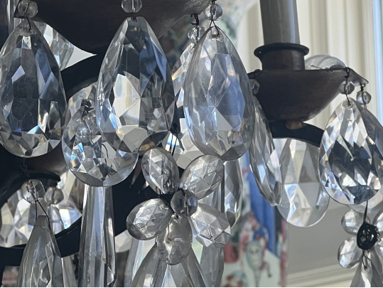 Elaborate Wrought Iron And Handcut Crystal 6 Lite Chandelier