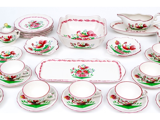 Thirty-One Piece French St. Clement Hand-Painted Ceramic Dining Service