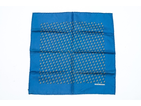 Hermès Fun Blue And Grey Frog Motif Silk Pocket Square/ Neck Scarf