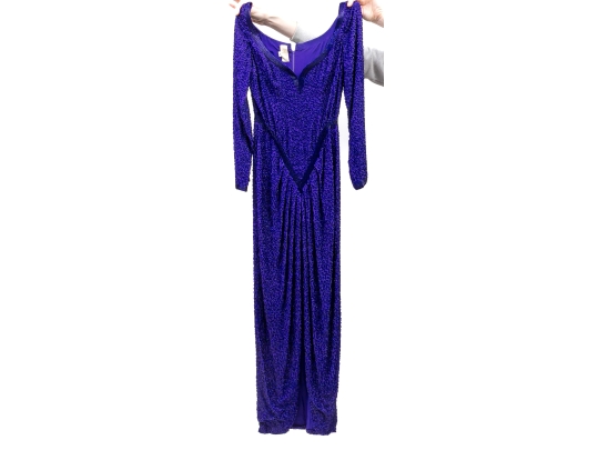 Fantastic Retro Purple Beaded Silk Evening Gown, Size 10