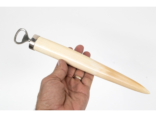 Antique Oversized Tusk And Silverplate Bottle Opener