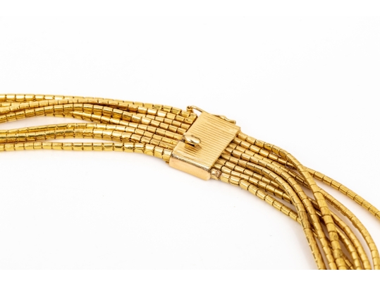 18k Yellow Gold Fabulous Vintage Flexible Graduated Multi Strand Omega Style Necklace