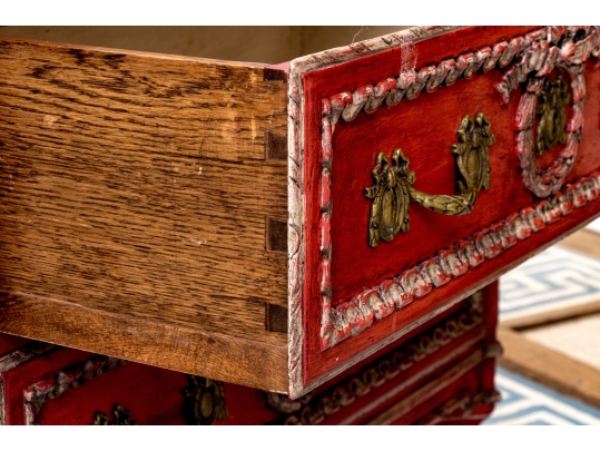 Antique Neoclassical Style Vibrant Red Bachelor's Chest