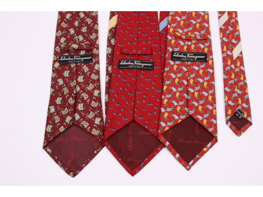 Three Beautiful Salvatore Ferragmo Mens Silk Neck Ties, Made In Italy