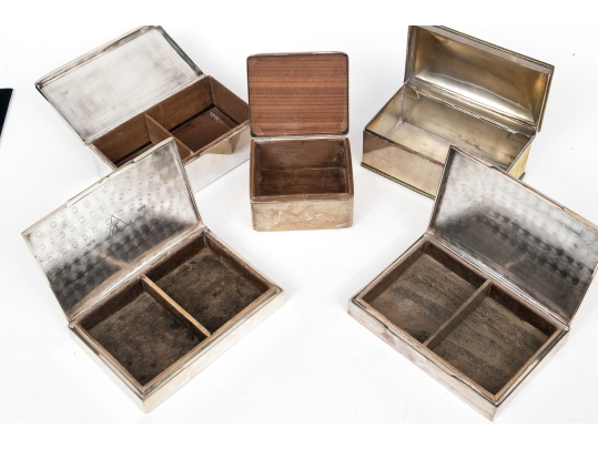 Collection Of Five Vintage Silverplate Humidors