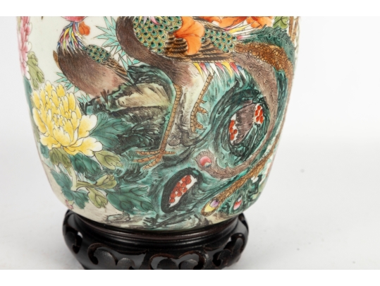 Chinese Republic Period Famille Rose Porcelain Vase With Birds And Peonies