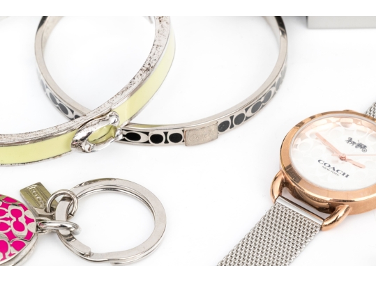 Coach Collection Of Jewelry And Fashion Pieces, Including A Belt Buckle, Boxed, And A Sterling Ring