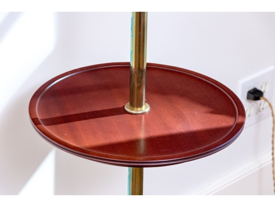 Quality Brass Twin Light Floor Lamp With Shelf