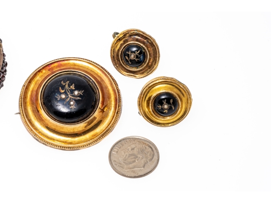Collection Of Victorian Mourning Jewelry, Gold Filled And 9K