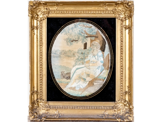 Antique Embroidery Of A Shepherdess