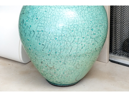 Studio Pottery Celadon Crackle Ceramic Jar