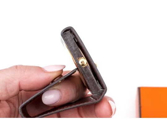 Hermes Diminutive Travel Alarm In Leather Case, Boxed