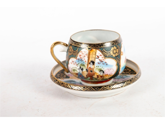 Japanese Satsuma-Style Porcelain Demitasse Cup And Saucer