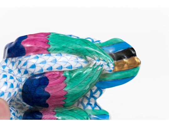 Herend Hungary Hand-Painted Porcelain Ducks – Blue Fishnet With Polychrome Feathers