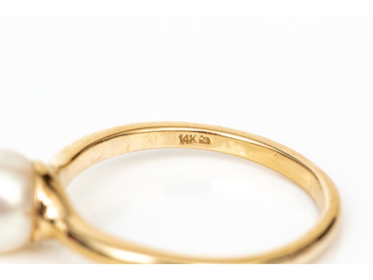 14k Yellow Gold Simple Pretty 6.75mm Cultured Pearl Solitaire Ring, Size 6+