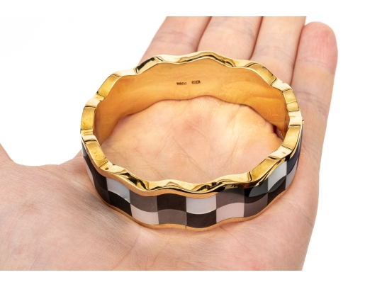 Tiffany & Co. 18k Yellow Gold Angela Cummings Fabulous Inlaid Wave Bangle, With Box