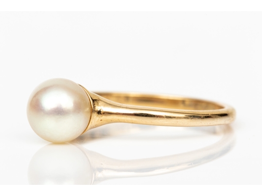 14k Yellow Gold Simple Pretty 6.75mm Cultured Pearl Solitaire Ring, Size 6+