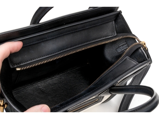 Celine Black And Soft White Leather Top Handle Bag, With Shoulder Strap