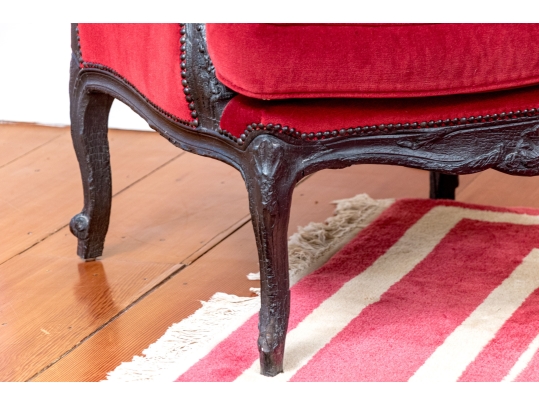 Pair Of Custom Upholstered Queen Anne Style Armchairs With Associated Ottoman